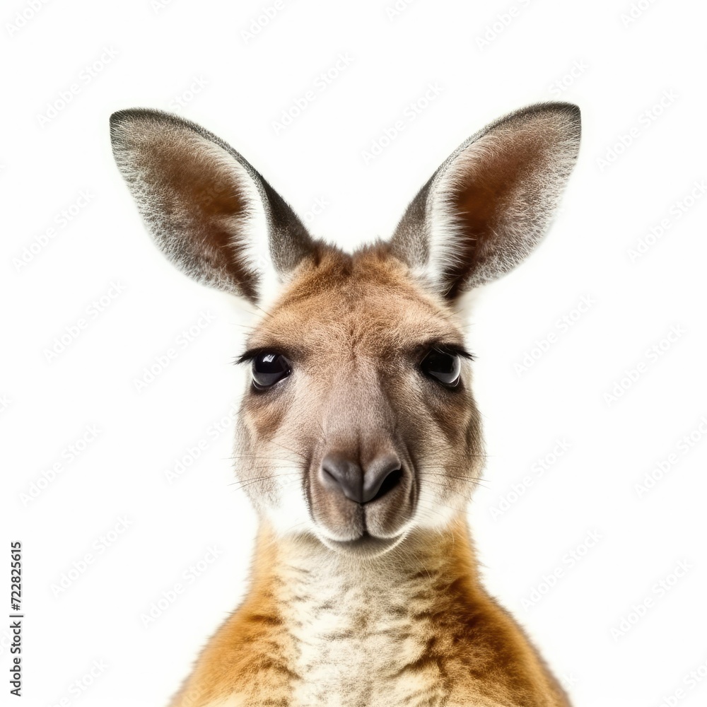 Closeup young kangaroo face isolated on white background Closeup young kangaroo face isolated on white background