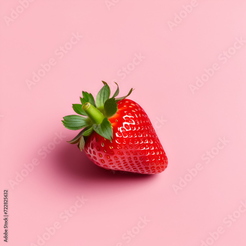 Fresh red strawberry on isolated pink pastel background