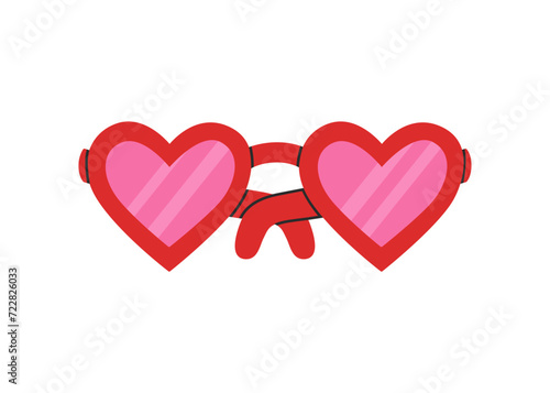 Vector heart glasses isolated on white background. Vector illustration in a flat style. Valentines Day concept. Good for stickers, cards design, tags, clipart. Groovy style
