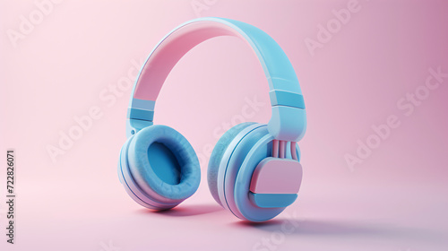 Studio shot of pink and blue wireless headphone