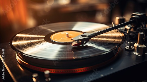 Nostalgic audio, spinning vinyl, retro appeal, vintage groove, analog sound. Generated by AI.
