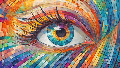 Oeil mosaïque multicolore.