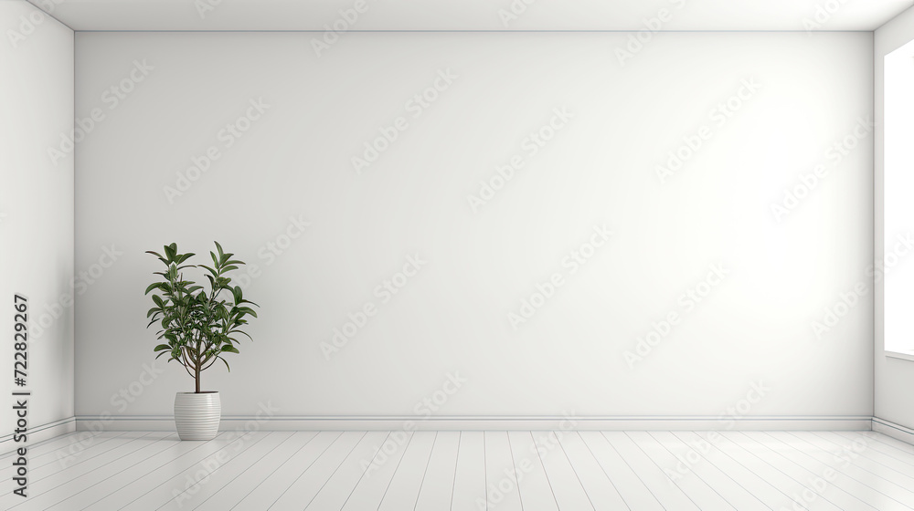 Clean and Minimalist Empty Room with Wood Flooring, Window, and Wall, Featuring a Simple Plant Pot for a Contemporary Living Space Design Clean and Minimalist Empty Room with Wood Flooring, Window, and Wall, Featuring a Simple Plant Pot for a Contemporary Living Space Design