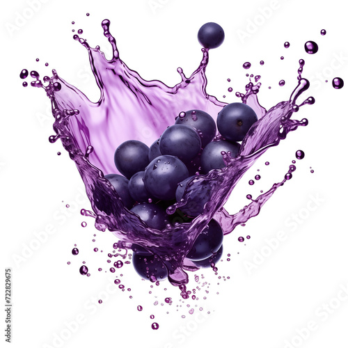 realistic fresh ripe blackcurrant with slices falling inside swirl fluid gestures of milk or yoghurt juice splash png isolated on a white background with clipping path. selective focus photo