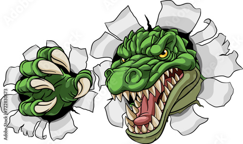 A crocodile, dinosaur or alligator lizard mean angry cartoon sports mascot