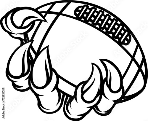 An American Football claw sports illustration of an eagle or animal monster hand holding ball
