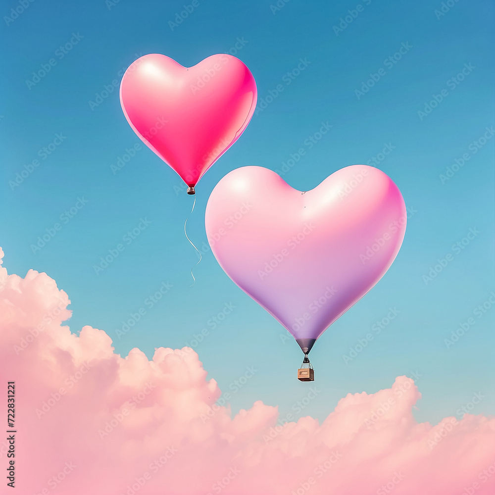 heart shaped balloons in the sky