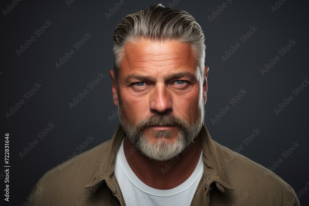 Portrait of a handsome mature man with grey hair and beard. Portrait of a handsome mature man with grey hair and beard.