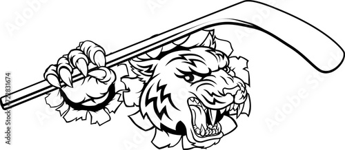 Photography A tiger ice hockey player animal sports mascot holding a hockey stick