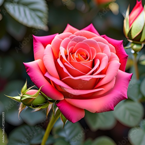 pink rose on green