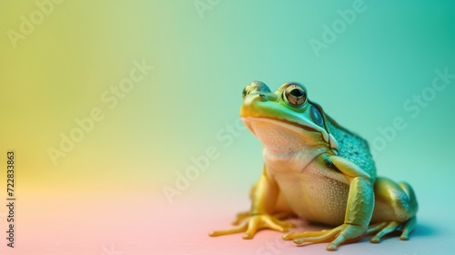 Obraz na płótnie Green frog on the pastel background