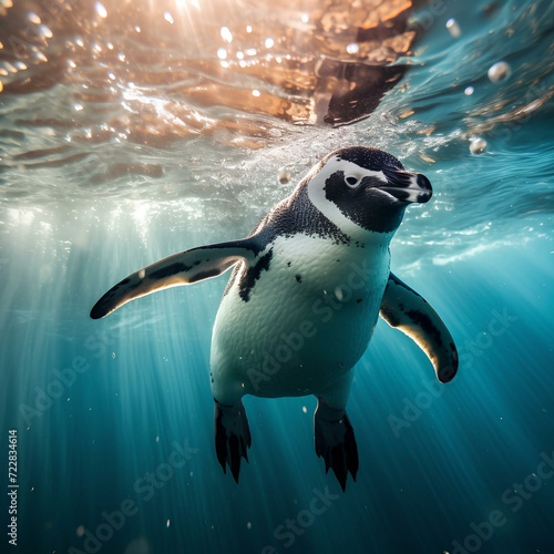 Penguin underwater hunting for fish  AI generation