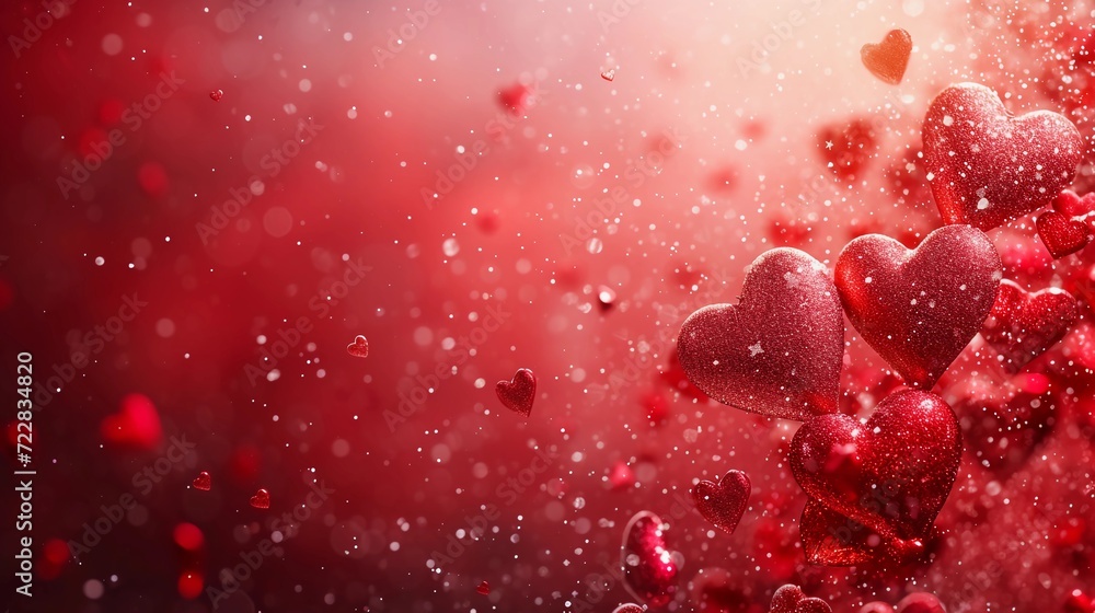 Abstract background for Valentine Day theme with red Hearts copy space for text. Dark Blurred backdrop. Wide format horizontal banner Abstract background for Valentine Day theme with red Hearts copy space for text. Dark Blurred backdrop. Wide format horizontal banner