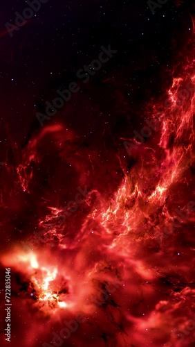 Dramatic fiery red space nebula. Fractal art background. Vertical video. photo