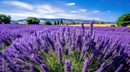 Lavender fields  Provence s golden sun  picturesque landscape  tranquility  natural allure  bloom gracefully. Generated by AI.