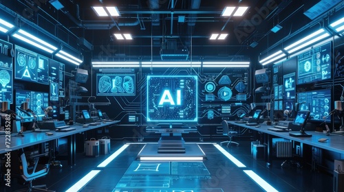 AI, Artificial Intelligence concept, High Tech Lab, futuristic and technological innovation background photo