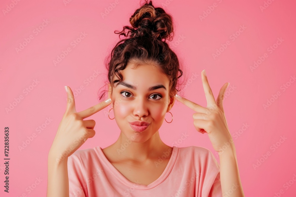 Playful Young Woman Making Finger Frames on Pink Background
Playful Young Woman Making Finger Frames on Pink Background