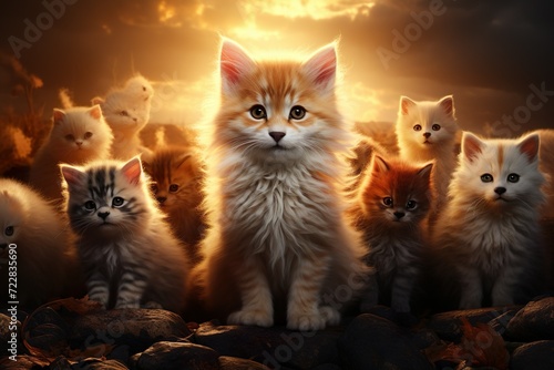 group of cute soft kittens generative ai photo