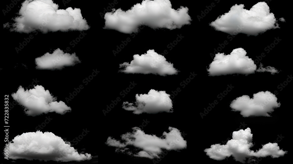 set of white cloud on black background set of white cloud on black background