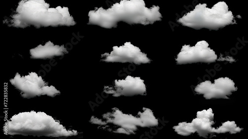 set of white cloud on black background
