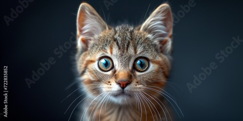 Curious tabby kitten, cute and playful, looks with adorable eyes and fluffy behavior. © Iryna