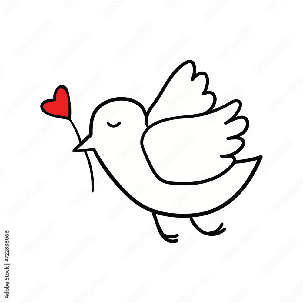 Happy Valentine's Day. Illustration of a bird with a heart in its beak. Happy Valentine's Day. Illustration of a bird with a heart in its beak.
