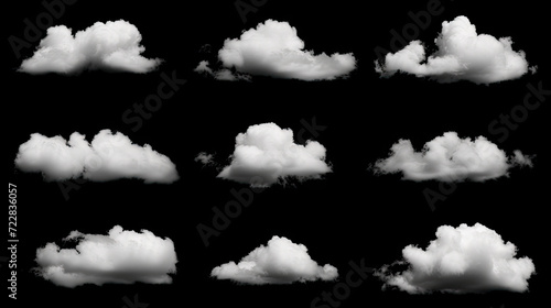 set of   white cloud on black background