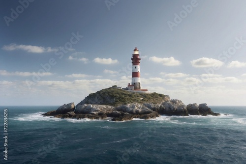 lighthouse on the coast of the sea, seascape with island