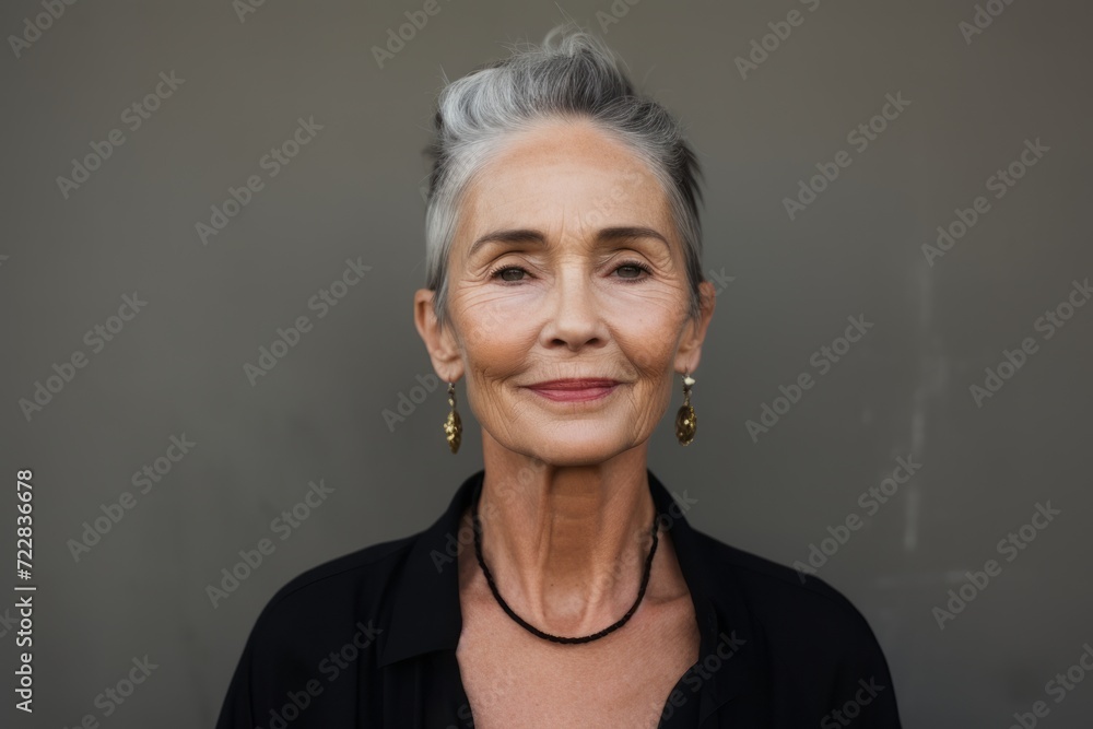 Portrait of a beautiful senior woman in front of a grey background Portrait of a beautiful senior woman in front of a grey background