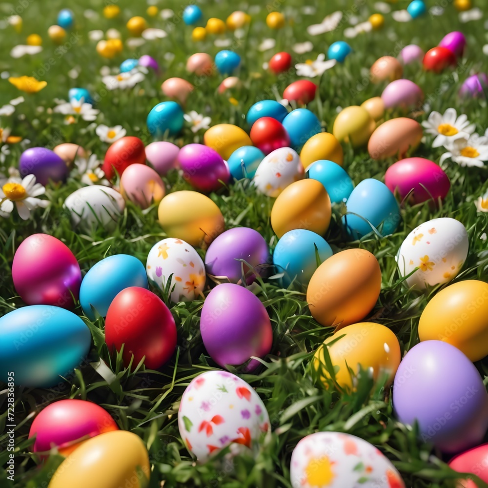 Easter Eggs in a flower field