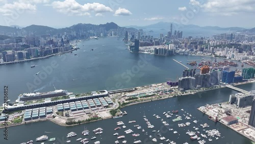 Hong Kong  Kowloon Bay Ngau Tau Kok Kwun Tong Lam Tin Cha Kwo Ling Yau Tong ,a commercial and residential seaside satellite town, built on a bay in CBD of Hong Kong, Aerial drone City skyview photo