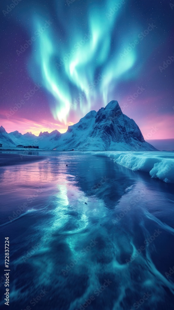 The northern lights dye the Norwegian sky.