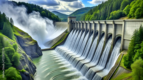 A hydroelectric dam with a waterfall cascading down the side.
