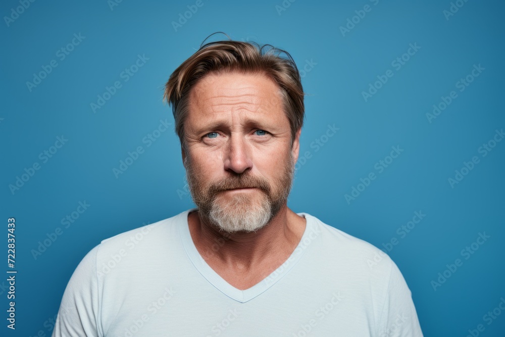 Portrait of a senior man with a beard on a blue background