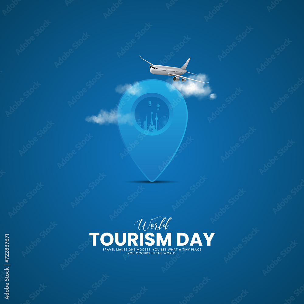 World Tourism Day. Travel concept. Tourism day Creative Design for social media banner, poster, 3D Illustration
