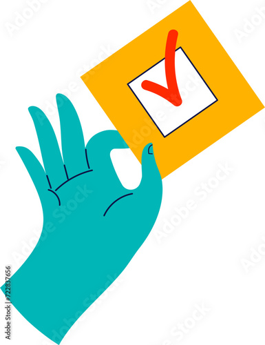 Hand-drawn hand with voting ballot