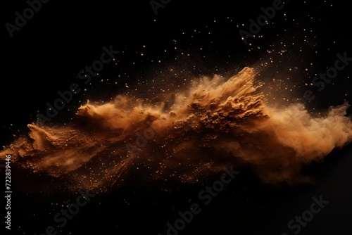 Brown dust patch on a dark background, abstract texture and pattern