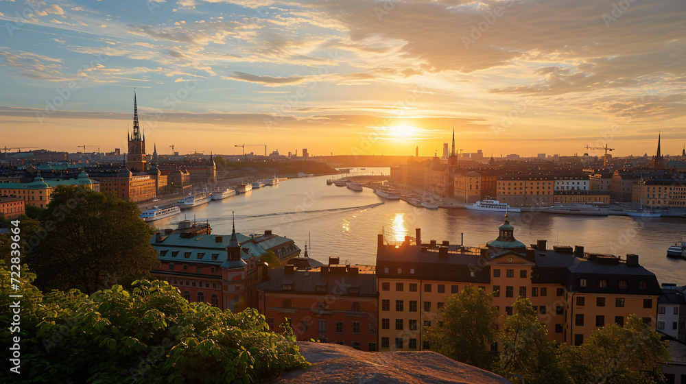 View from Montel iusvaegen at sunset Stockholm