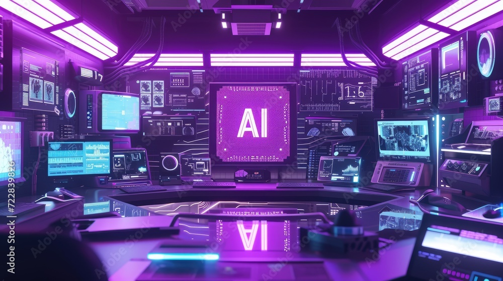 High Tech Lab with AI Chip and surrounded by various electronic devices, AI, Artificial Intelligence concept, futuristic and technological background High Tech Lab with AI Chip and surrounded by various electronic devices, AI, Artificial Intelligence concept, futuristic and technological background