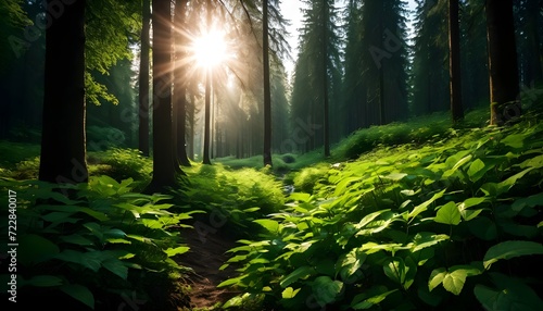 sun rays in the forest photo