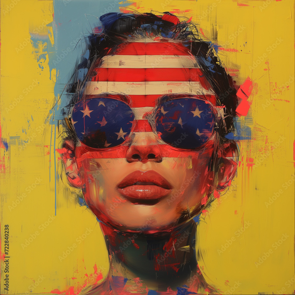 American woman. A visual tribute to the strength, pride, and patriotism that resonates within the spirit of American women, symbolizing unity and diversity under the stars and stripes.
