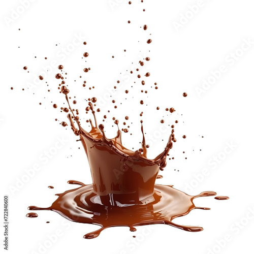 Liquid Chocolate Splash with Drops Isolated on White Background