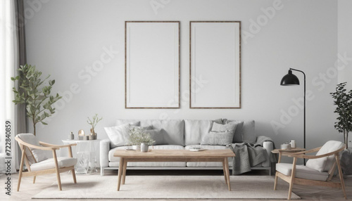 Mockup frame in living room interior  3d rend