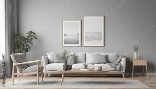 Mockup frame in living room interior  3d rend