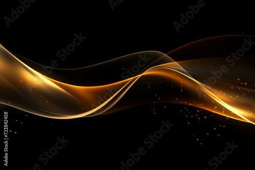 Glowing golden swirls on black background - vector illustration of light effects