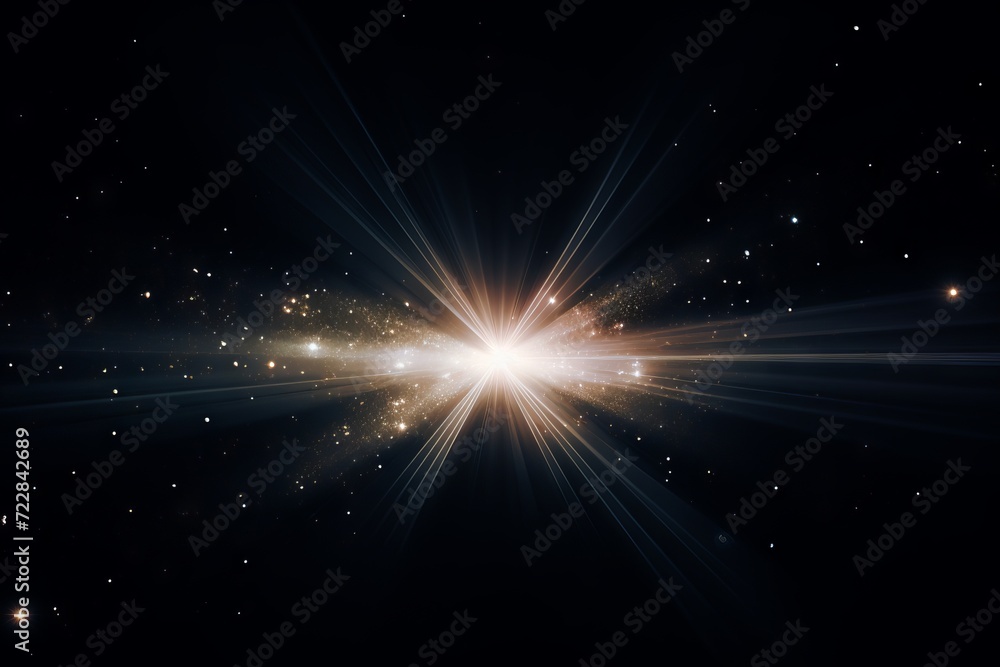 Obraz premium Lens flare effect on black background: white sparkling light rays for creative design projects