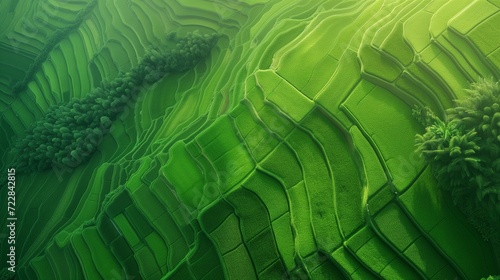 AI generated illustration of rice paddies on a slope backdrop photo