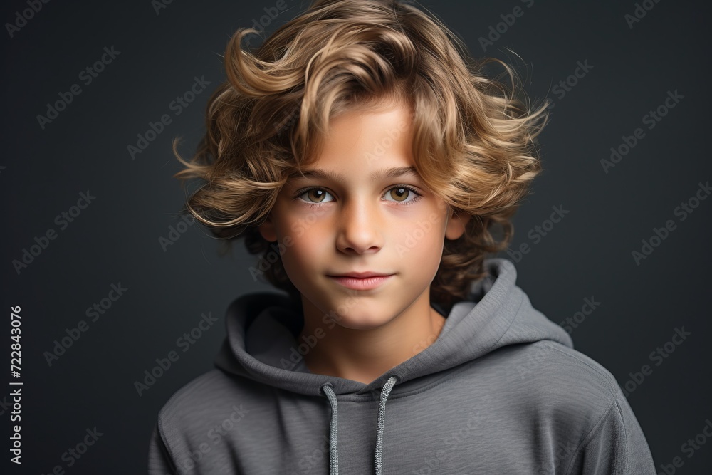 Portrait of a cute little boy with blond curly hair. Studio shot. Portrait of a cute little boy with blond curly hair. Studio shot.