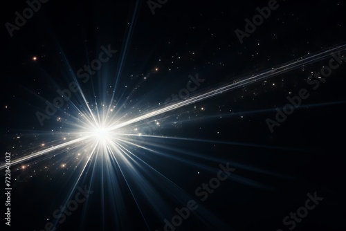 Lens flare effect on black background: white sparkling light rays for creative design projects