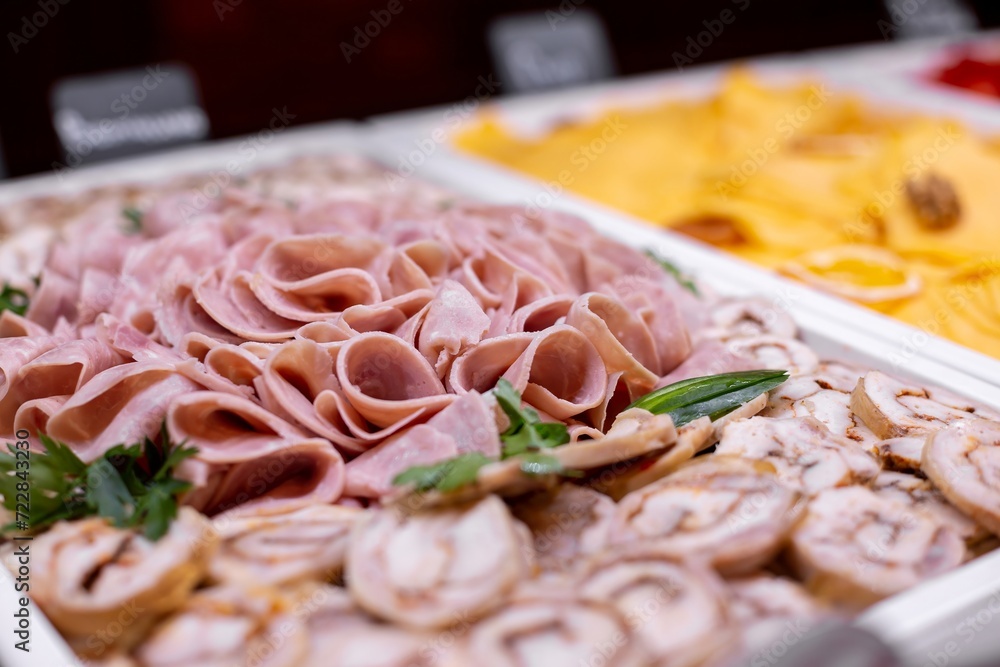 cold cuts on a platter close-up